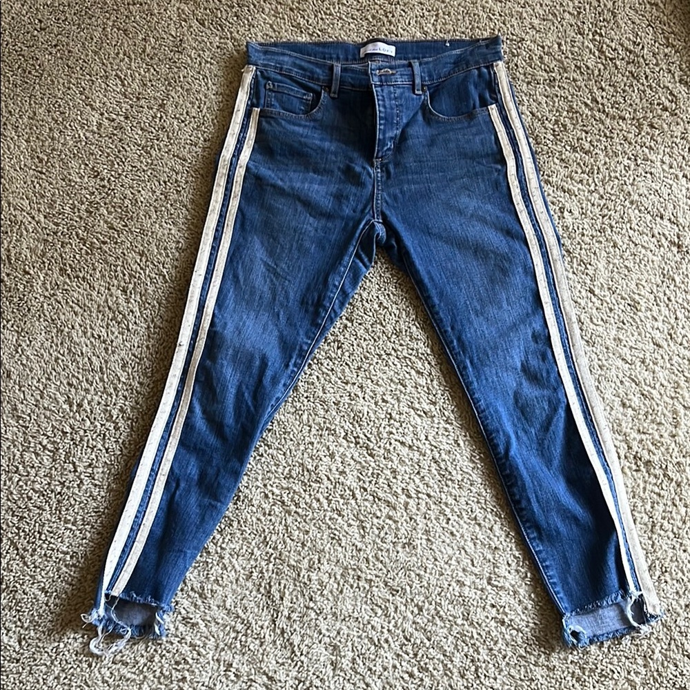 LOFT Blue and White Skinny Jeans with Sporty Stripes